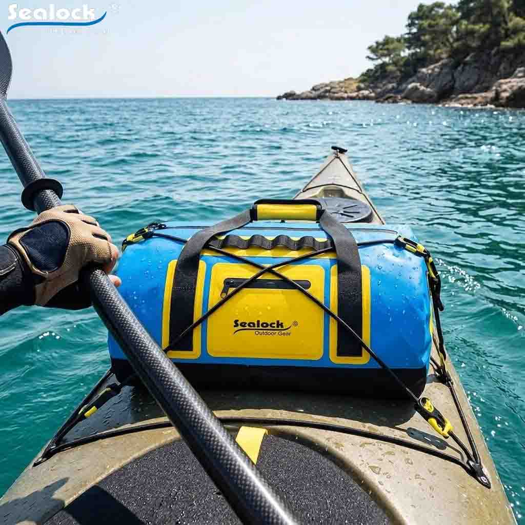 Best waterproof duffel bag for kayaking trips strapped to a kayak deck