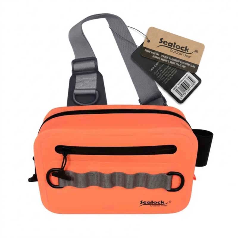 Waterproof sling bag with branded hangtag care card and barcode packed retail-ready